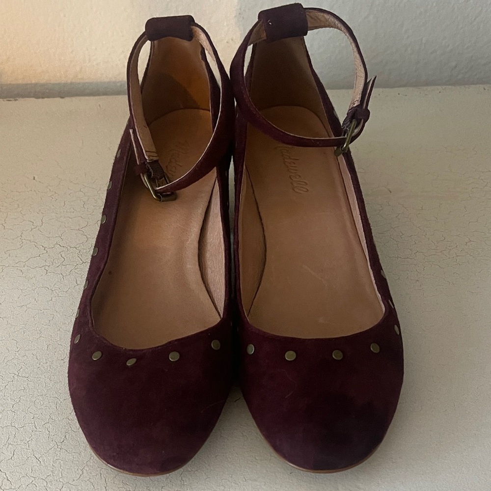 Madewell Women's Burgundy Ankle Strap Flats